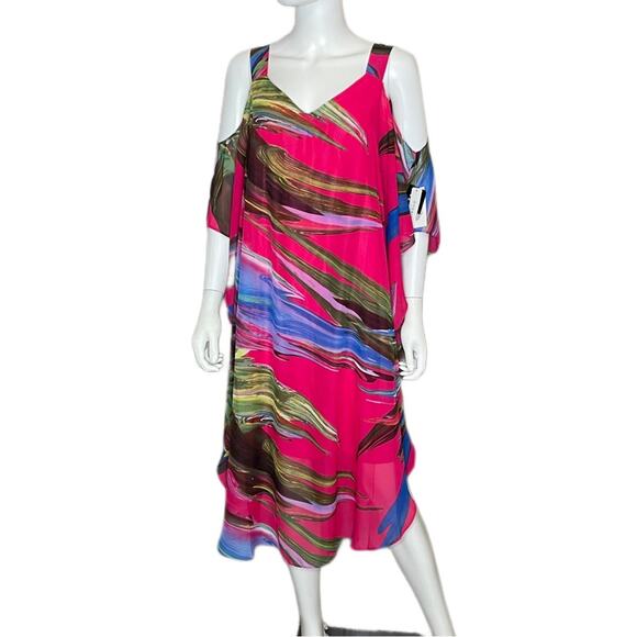 ROBBIE BEE Plus Size Cold-Shoulder Caftan Dress Hot Pink Women’s Sz 14W - Picture 2 of 10